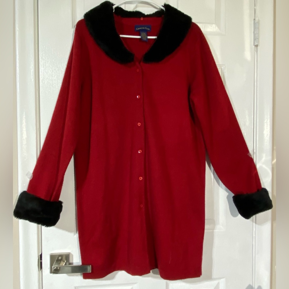 Charter Club women’s Red Cardigan/Jacket with Removable Black Cuffs Sz.L NWOT
